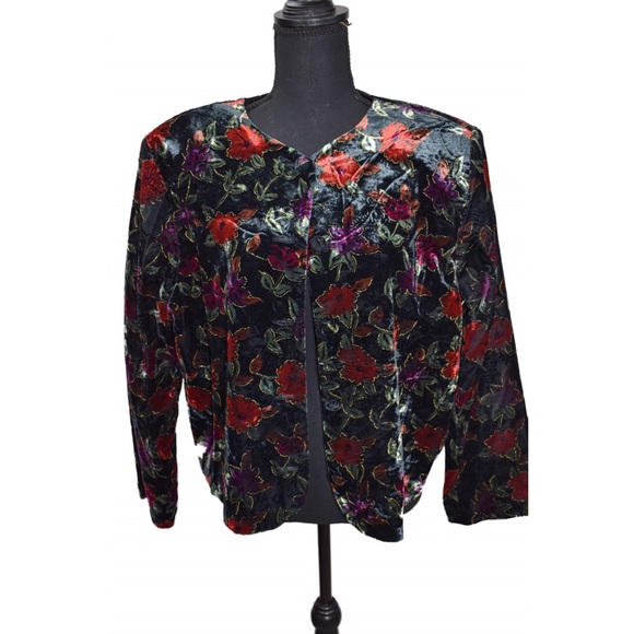 Black w/ Multi-Floral Pattern Jacket. Sz 14/16 - Picture 2 of 3